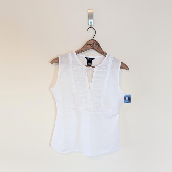 Vintage 90s Coquette White Cotton Sleeveless Angelic Fairy Blouse - Picture 1 of 4